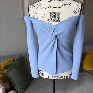 Abercrombie & Fitch Light Blue Off-Shoulder Sweater